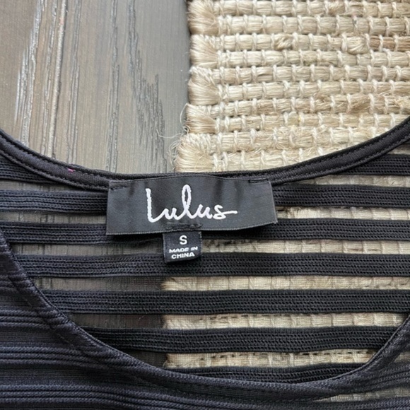 Lulu’s Mini Bodycon Black Dress with Mesh Elements - Picture 7 of 14